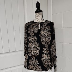 Lucky Brand 1X Black and Tan Viscose Women's Blouse